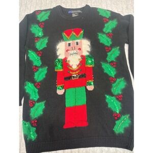 IB Diffusion Vintage Nutcracker Christmas Sweater‎ Beaded Sequin Black Small